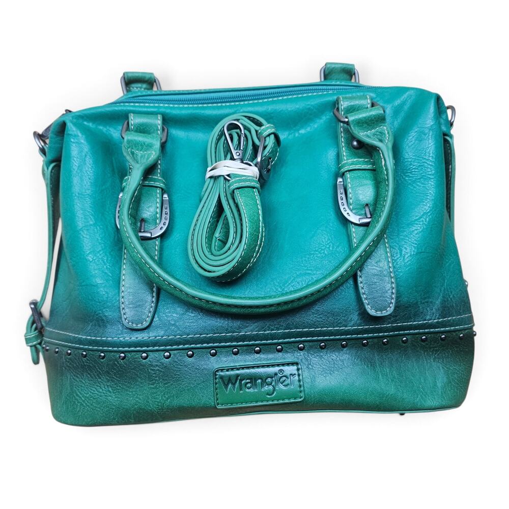 WRANGLER Handbag Women's Green Ombre Studded Satchel Crossbody Western Purse